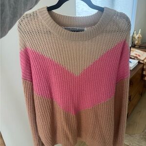 Pink and Tan Women's Sweater